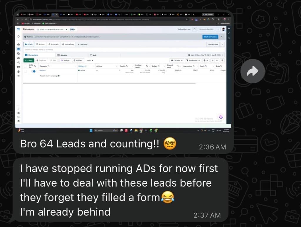 Vijay WhatsApp — 10 leads on first day from one ad